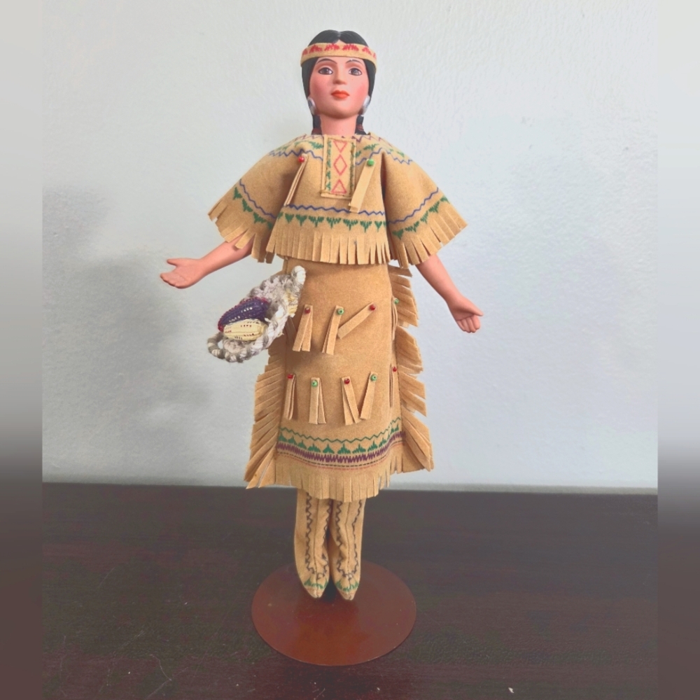 1991 Avon Porcelain Doll w/Stand Tasime Native American Sioux International 9"